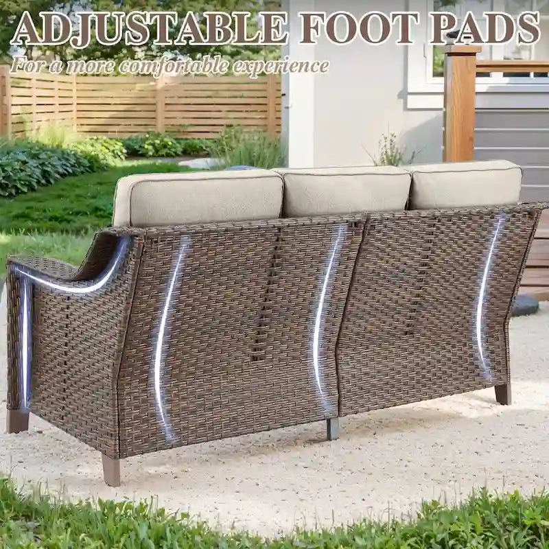 Ensemble de 6 pièces en osier avec canapé, fauteuil à bascule, pouf, table - Marron