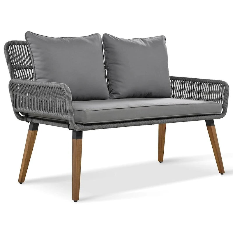 Ensemble de meubles de patio d'extérieur en corde de 6 pièces pour 6 avec deux tabourets, combinaison de table de bar réfrigérante