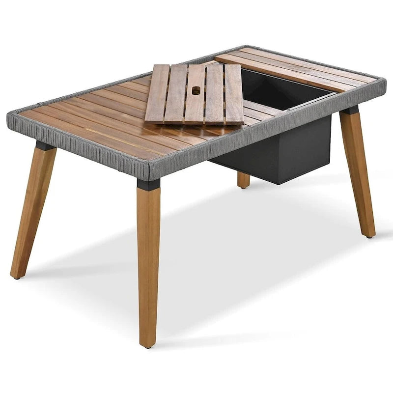 Ensemble de meubles de patio d'extérieur en corde de 6 pièces pour 6 avec deux tabourets, combinaison de table de bar réfrigérante