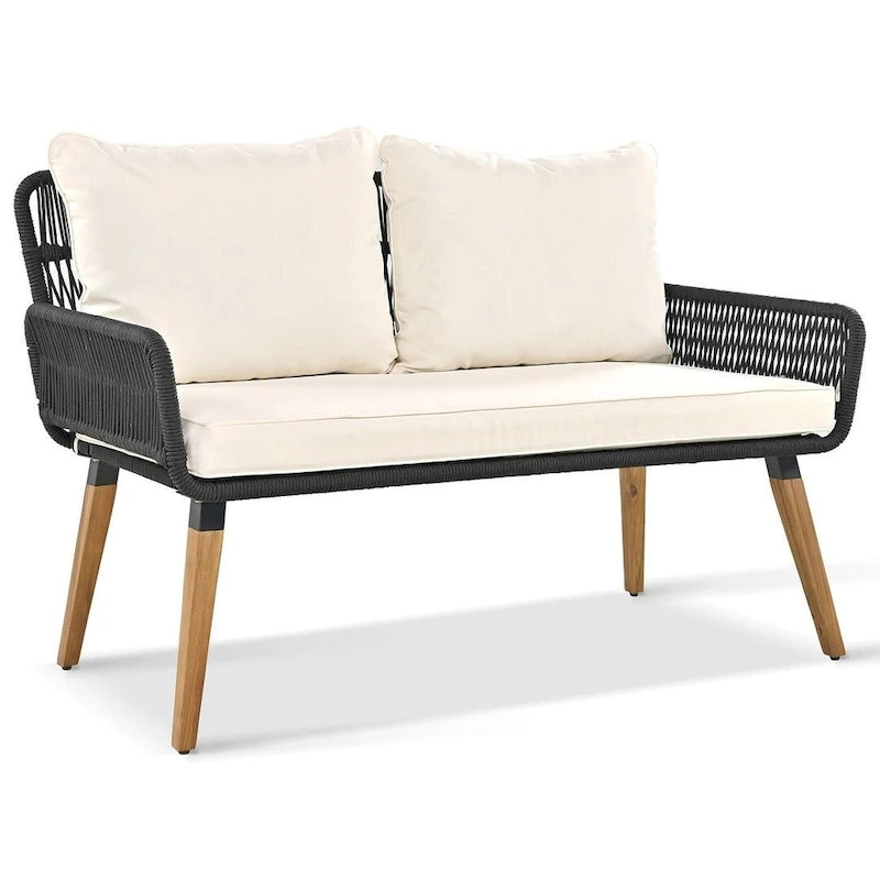 Ensemble de meubles de patio d'extérieur en corde de 6 pièces pour 6 avec deux tabourets, combinaison de table de bar réfrigérante
