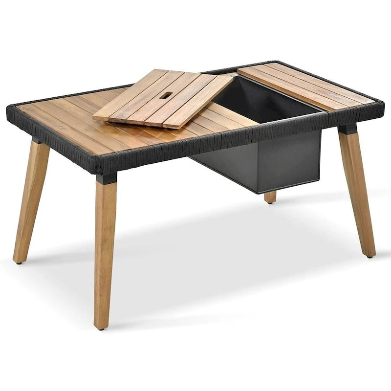 Ensemble de meubles de patio d'extérieur en corde de 6 pièces pour 6 avec deux tabourets, combinaison de table de bar réfrigérante