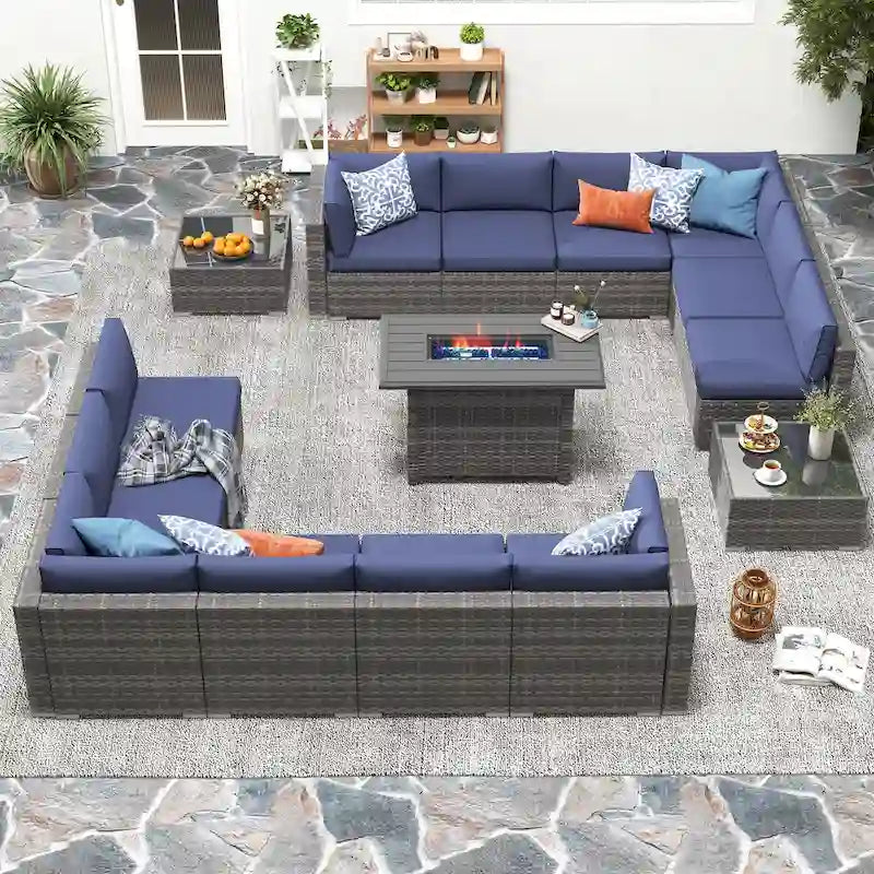Ensemble de meubles de jardin en osier 15 pièces avec foyer et table