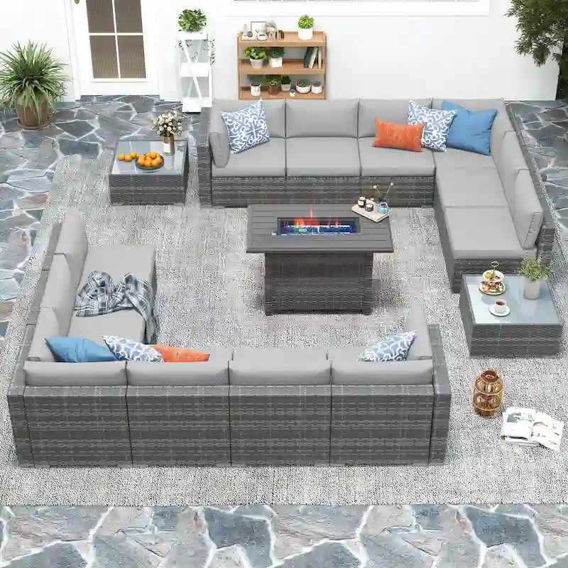 Ensemble de meubles de jardin en osier 15 pièces avec foyer et table
