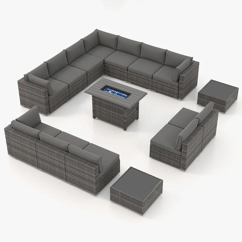 Ensemble de meubles de jardin en osier 15 pièces avec foyer et table