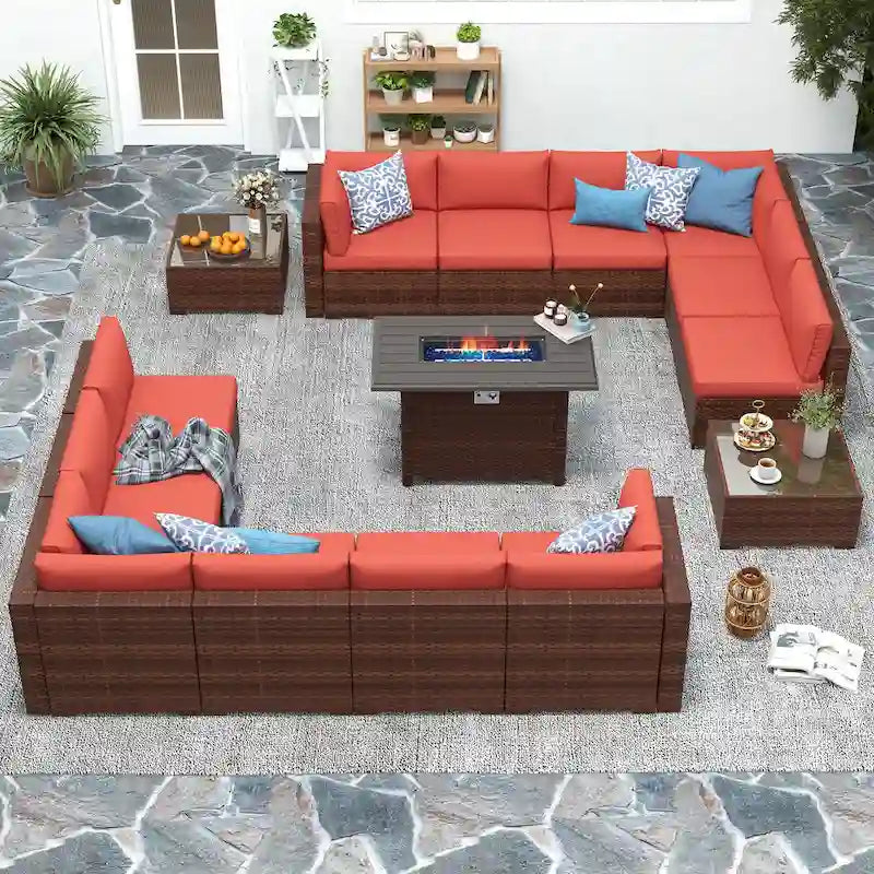 Ensemble de meubles de jardin en osier 15 pièces avec foyer et table