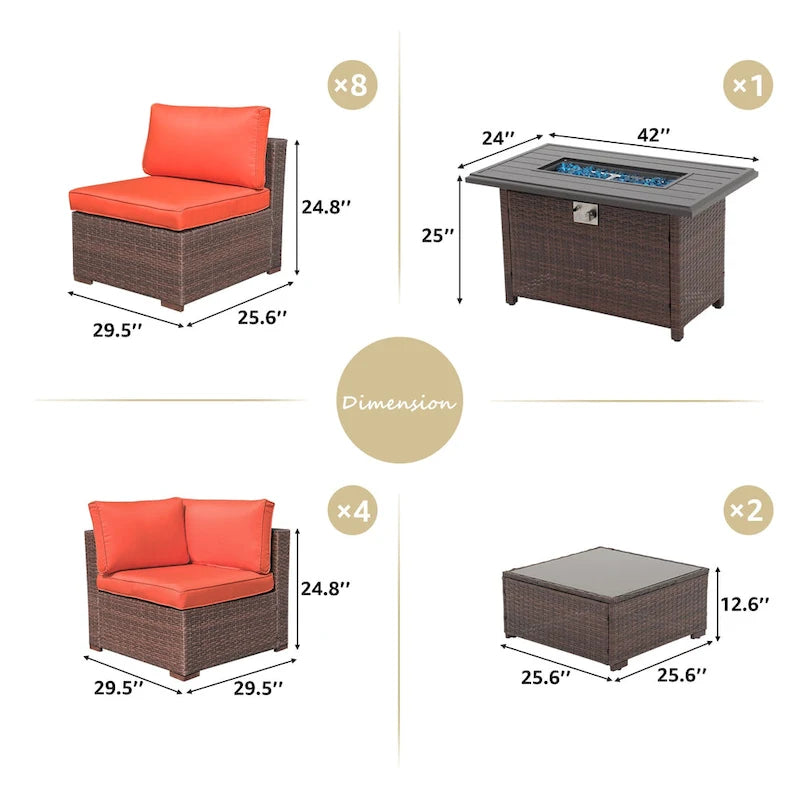Ensemble de meubles de jardin en osier 15 pièces avec foyer et table