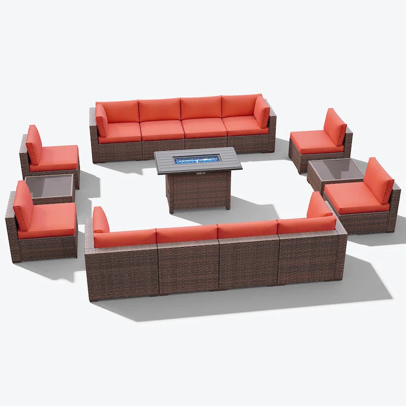 Ensemble de meubles de jardin en osier 15 pièces avec foyer et table