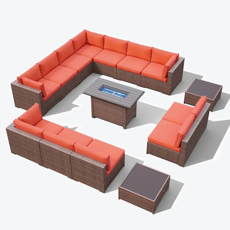 Ensemble de meubles de jardin en osier 15 pièces avec foyer et table