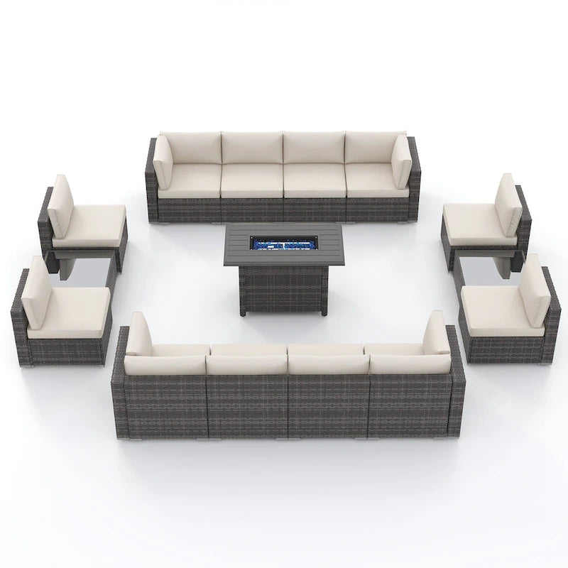 Ensemble de meubles de jardin en osier 15 pièces avec foyer et table