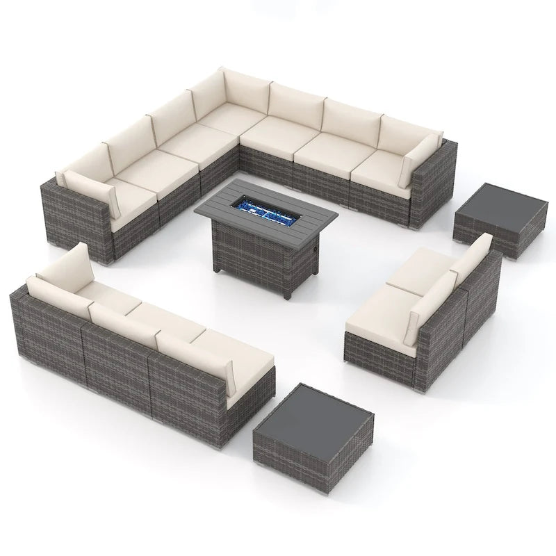 Ensemble de meubles de jardin en osier 15 pièces avec foyer et table