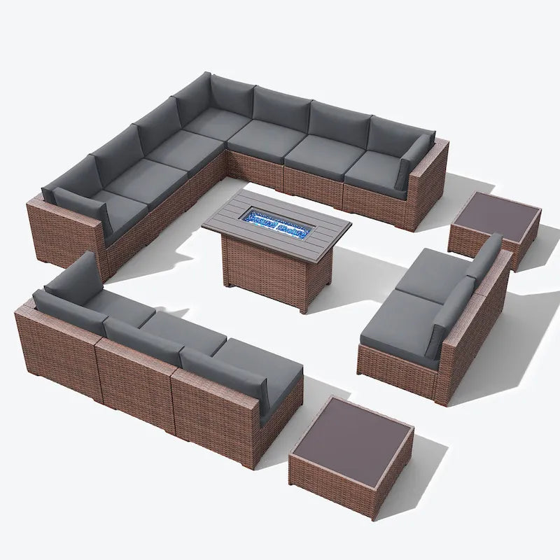Ensemble de meubles de jardin en osier 15 pièces avec foyer et table