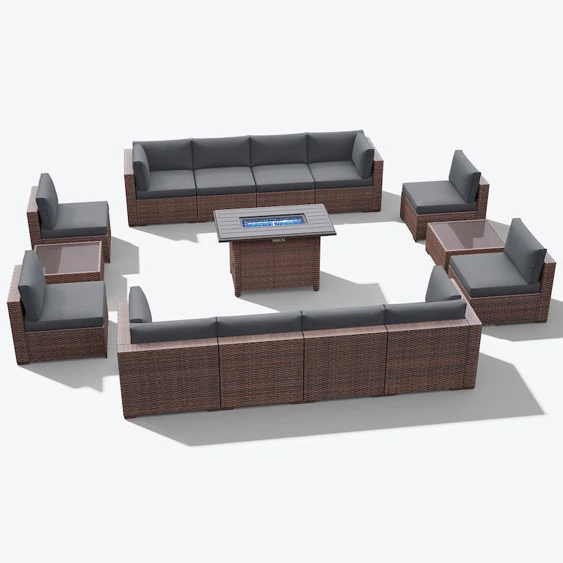 Ensemble de meubles de jardin en osier 15 pièces avec foyer et table