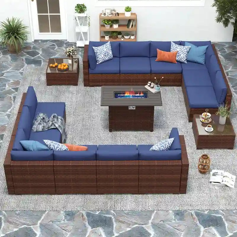 Ensemble de meubles de jardin en osier 15 pièces avec foyer et table