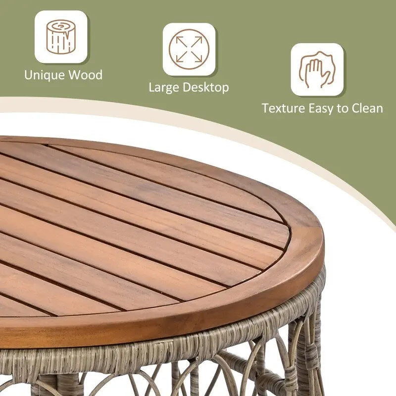 Ensemble de conversation d'extérieur 4 pièces avec coussins amovibles, plateau de table en bois