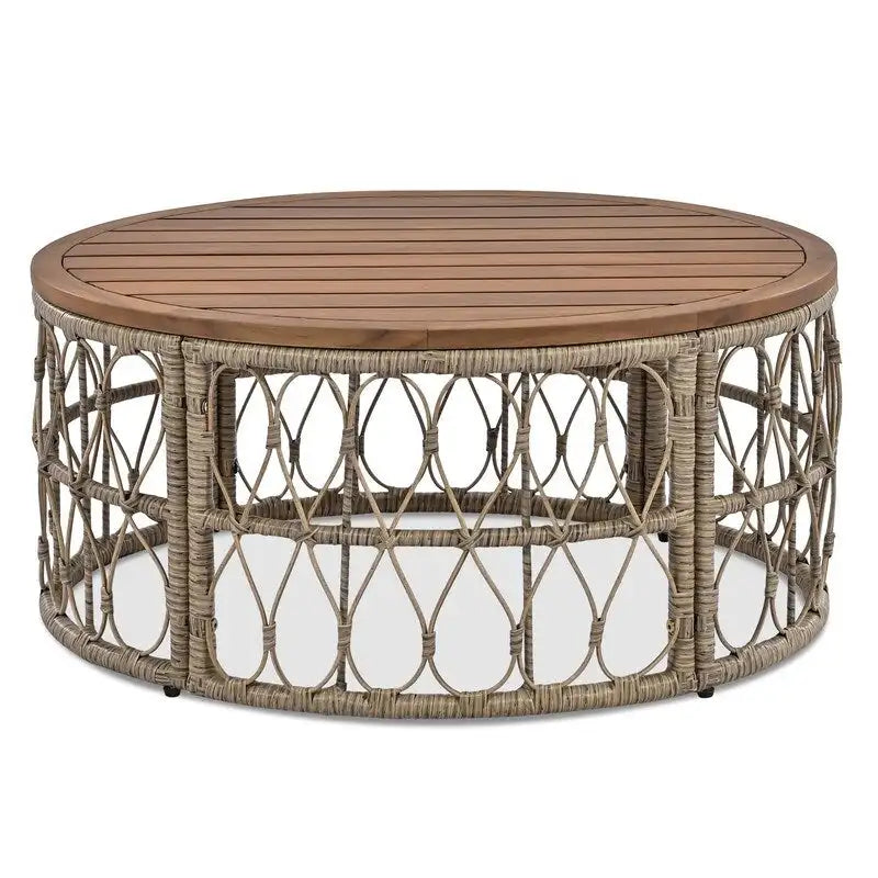Ensemble de conversation d'extérieur 4 pièces avec coussins amovibles, plateau de table en bois