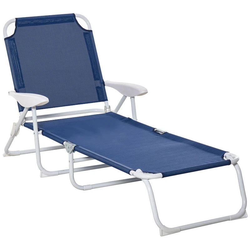 Chaise longue pliante, Transat d'extérieur, Dossier inclinable 4 positions, Accoudoirs, Cadre en métal et Tissu maillé