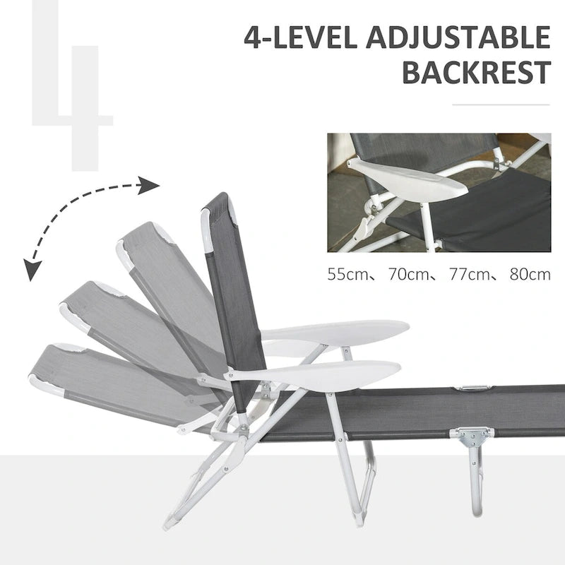 Chaise longue pliante, Transat d'extérieur, Dossier inclinable 4 positions, Accoudoirs, Cadre en métal et Tissu maillé