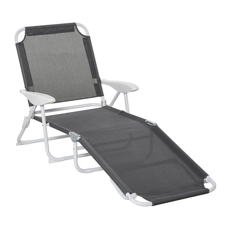 Chaise longue pliante, Transat d'extérieur, Dossier inclinable 4 positions, Accoudoirs, Cadre en métal et Tissu maillé