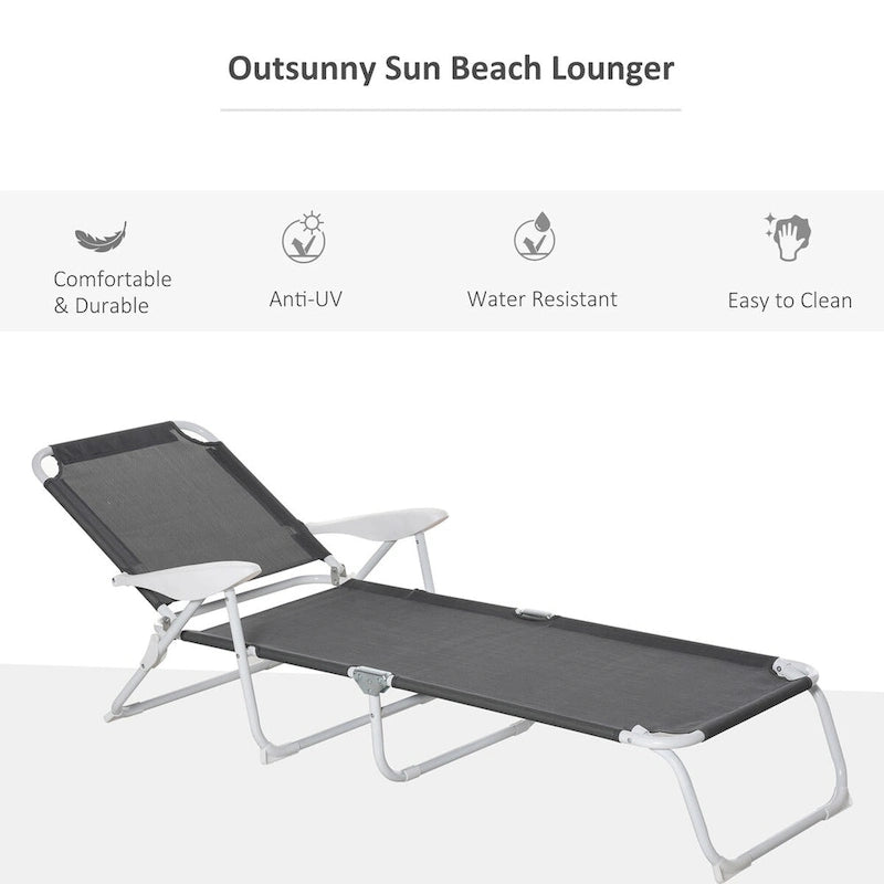 Chaise longue pliante, Transat d'extérieur, Dossier inclinable 4 positions, Accoudoirs, Cadre en métal et Tissu maillé