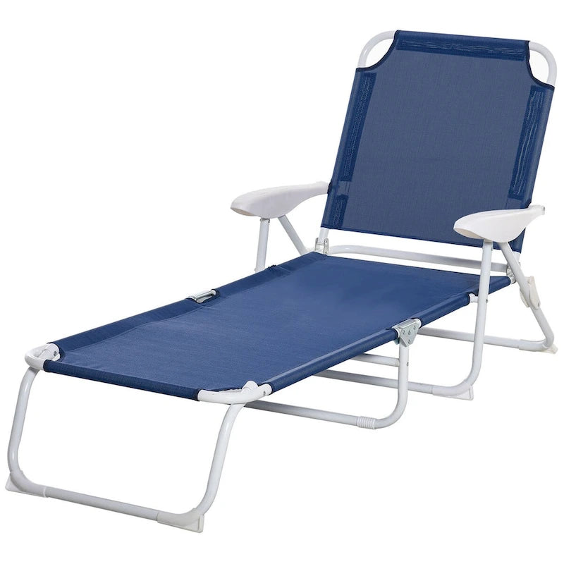 Chaise longue pliante, Transat d'extérieur, Dossier inclinable 4 positions, Accoudoirs, Cadre en métal et Tissu maillé