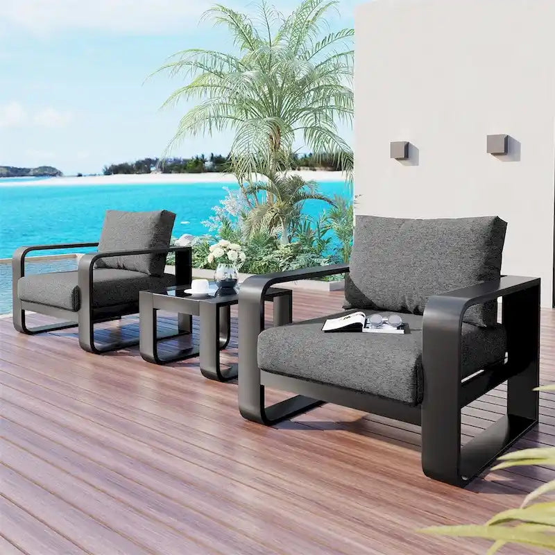 Ensemble de meubles de patio 3 pièces en aluminium avec coussin et table basse