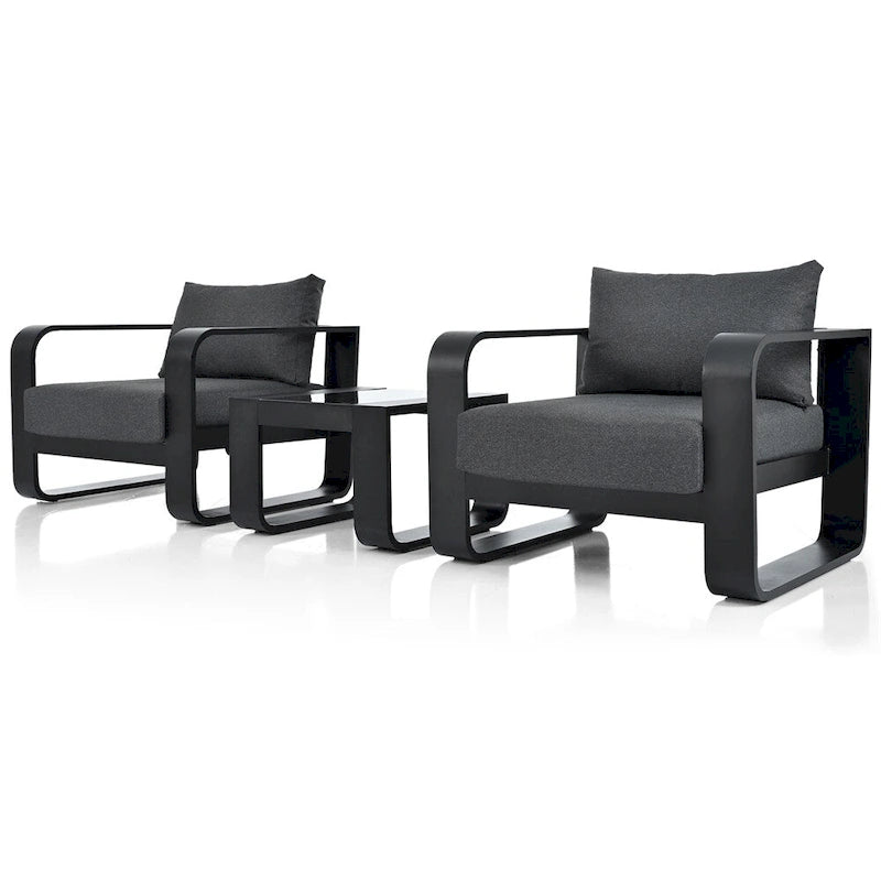 Ensemble de meubles de patio 3 pièces en aluminium avec coussin et table basse