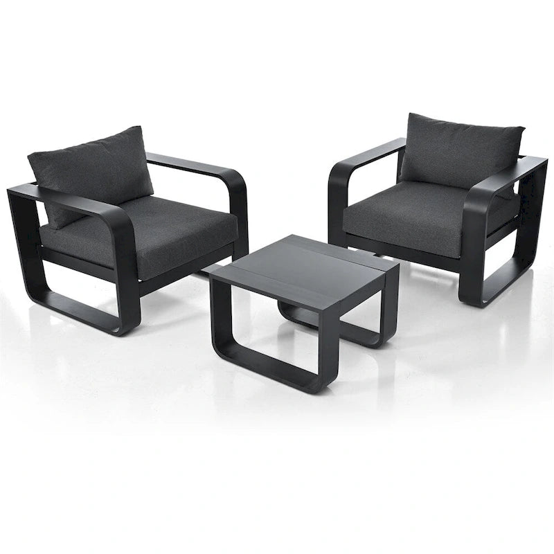 Ensemble de meubles de patio 3 pièces en aluminium avec coussin et table basse