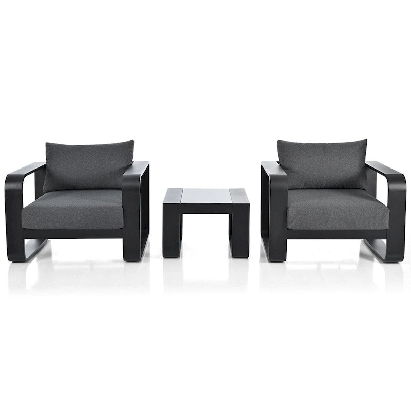 Ensemble de meubles de patio 3 pièces en aluminium avec coussin et table basse
