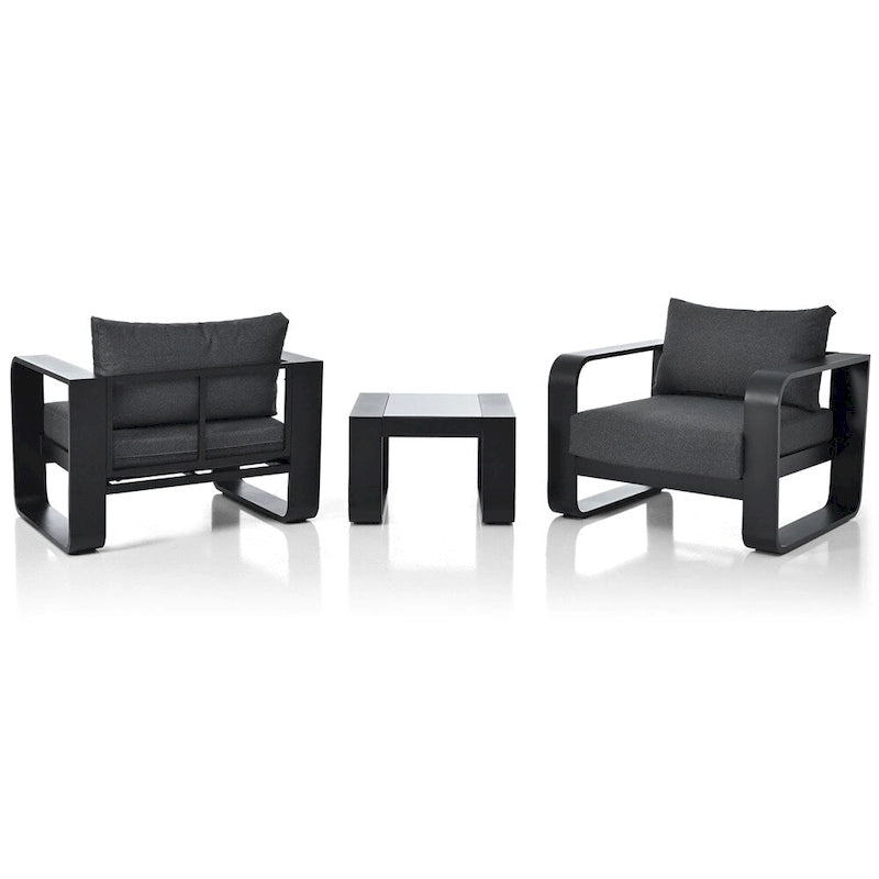 Ensemble de meubles de patio 3 pièces en aluminium avec coussin et table basse