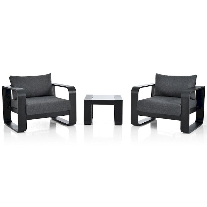 Ensemble de meubles de patio 3 pièces en aluminium avec coussin et table basse