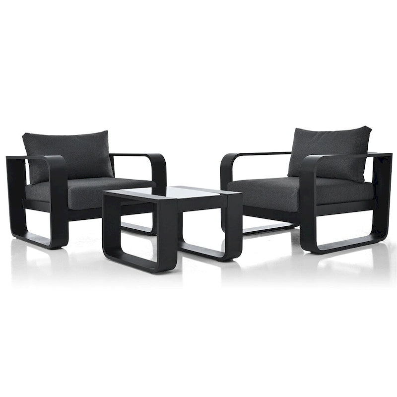 Ensemble de meubles de patio 3 pièces en aluminium avec coussin et table basse