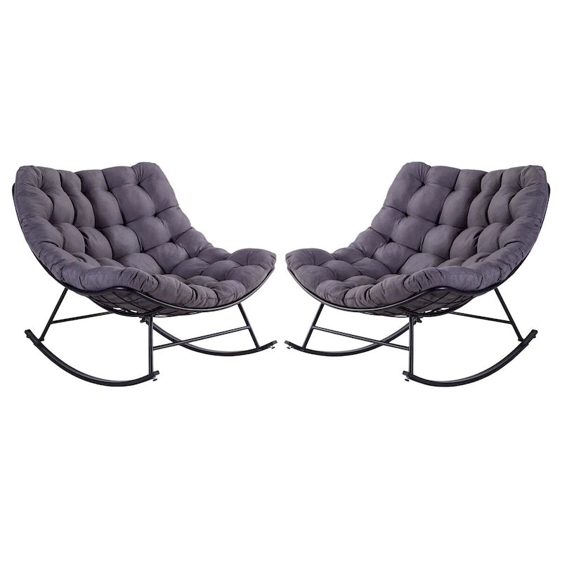 Fauteuil de lecture œuf à bascule et inclinable d'extérieur avec grands coussins (ensemble de 2)