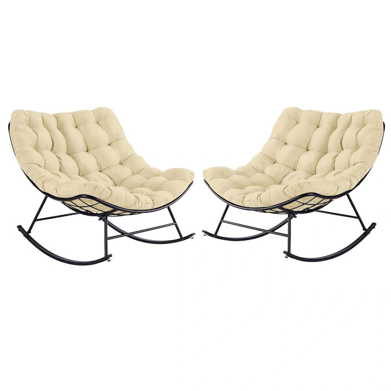 Outdoor Rocker Recliner Egg Reading Chair with Large Cushions (Set of 2)