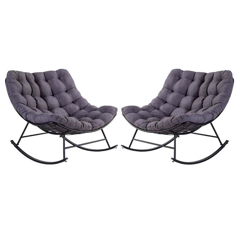 Fauteuil de lecture œuf à bascule et inclinable d'extérieur avec grands coussins (ensemble de 2)