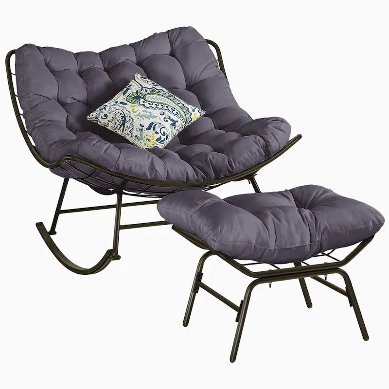 Fauteuil de lecture œuf à bascule et inclinable d'extérieur avec grands coussins (ensemble de 2)