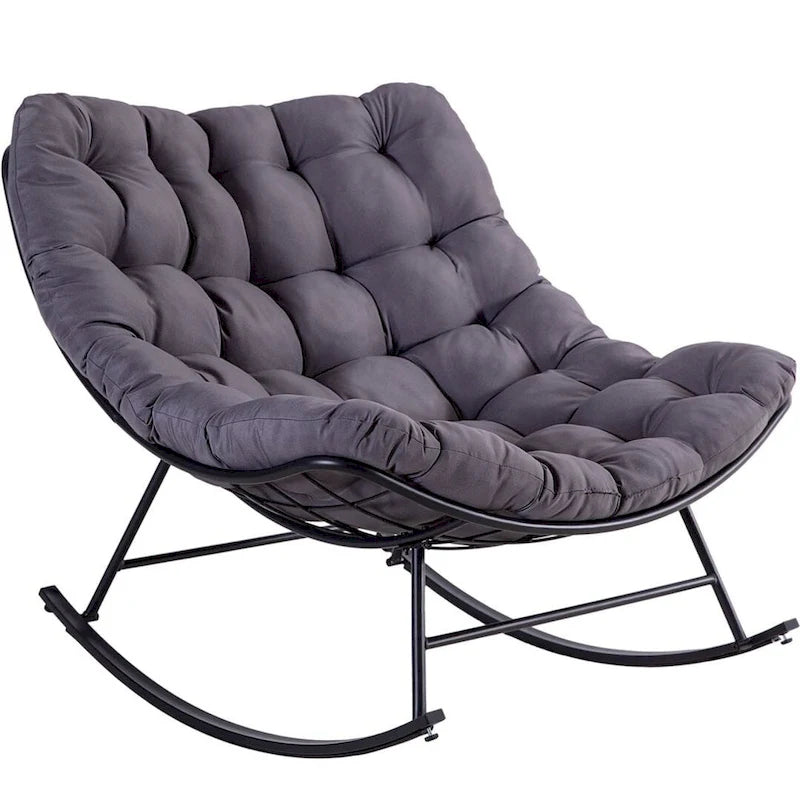 Fauteuil de lecture œuf à bascule et inclinable d'extérieur avec grands coussins (ensemble de 2)