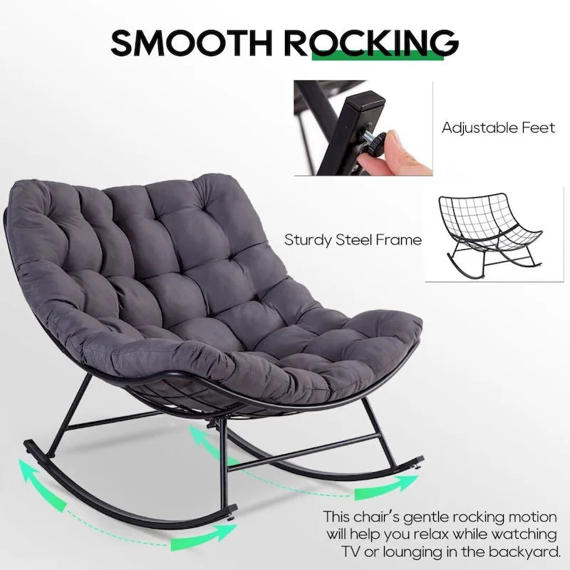 Fauteuil de lecture œuf à bascule et inclinable d'extérieur avec grands coussins (ensemble de 2)