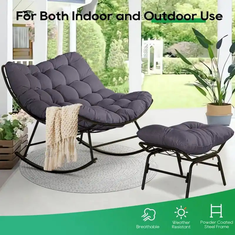 Fauteuil de lecture œuf à bascule et inclinable d'extérieur avec grands coussins (ensemble de 2)