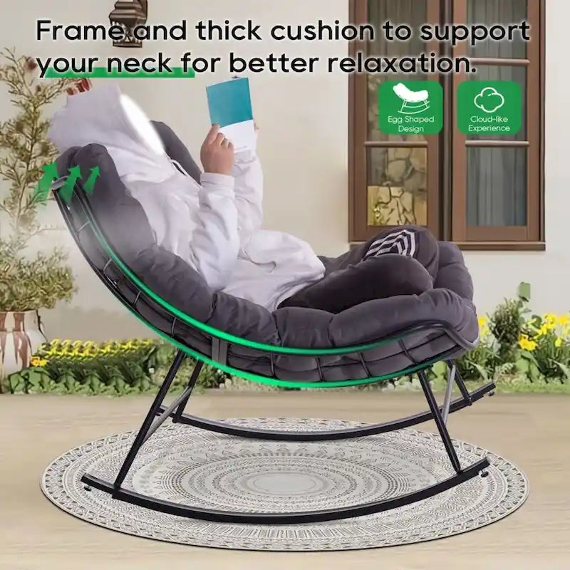 Fauteuil de lecture œuf à bascule et inclinable d'extérieur avec grands coussins (ensemble de 2)