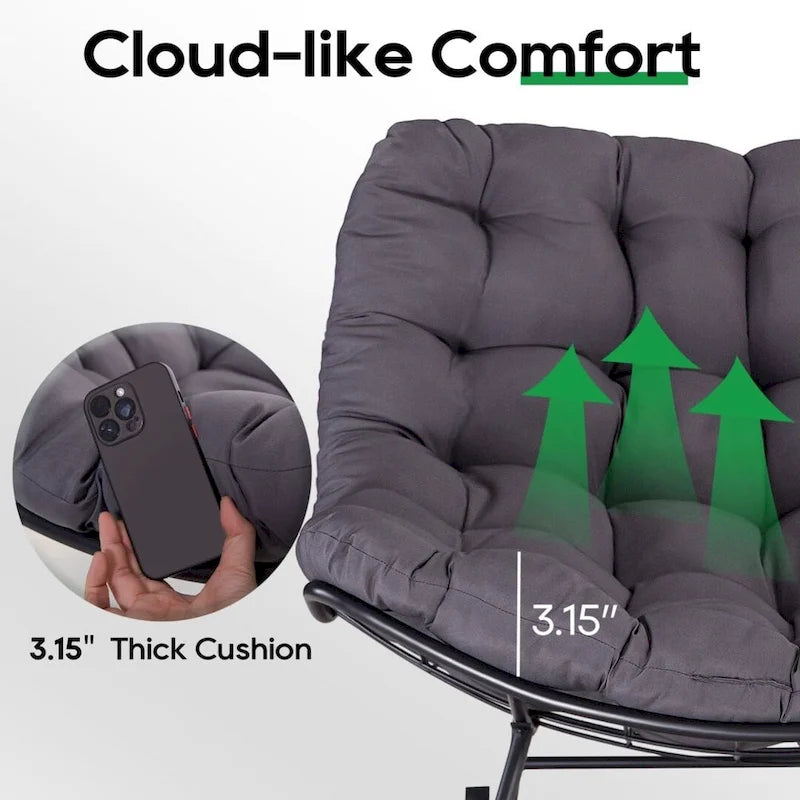 Fauteuil de lecture œuf à bascule et inclinable d'extérieur avec grands coussins (ensemble de 2)