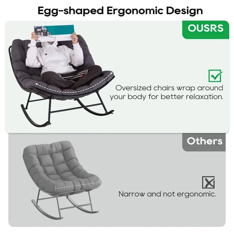 Fauteuil de lecture œuf à bascule et inclinable d'extérieur avec grands coussins (ensemble de 2)