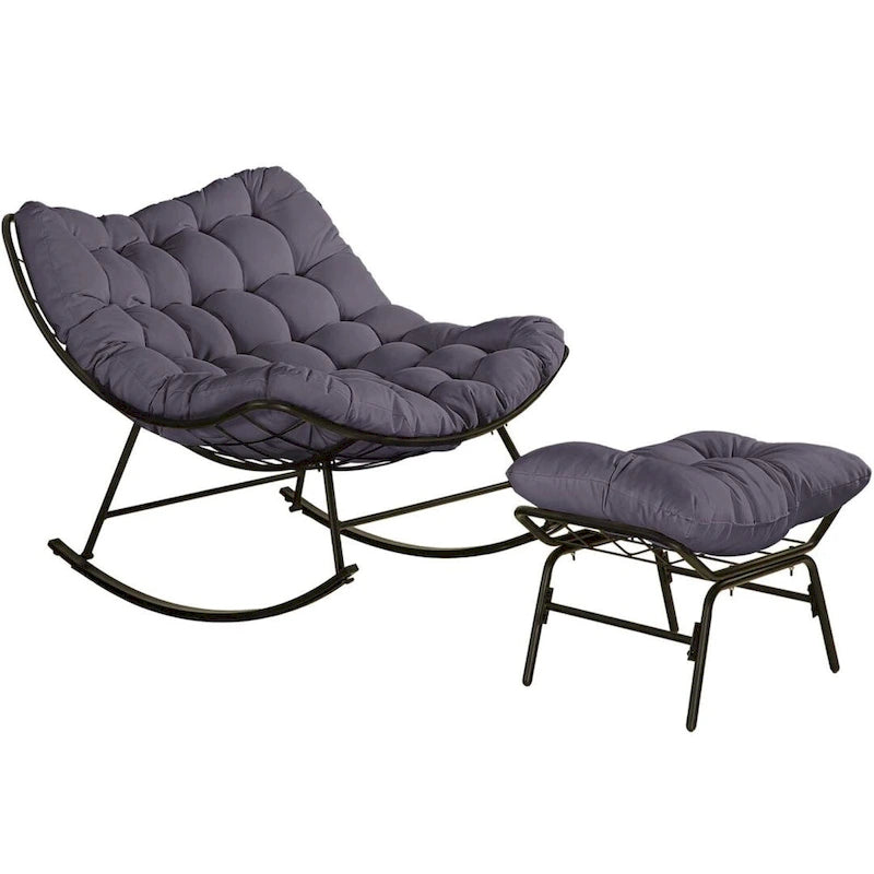 Fauteuil de lecture œuf à bascule et inclinable d'extérieur avec grands coussins (ensemble de 2)