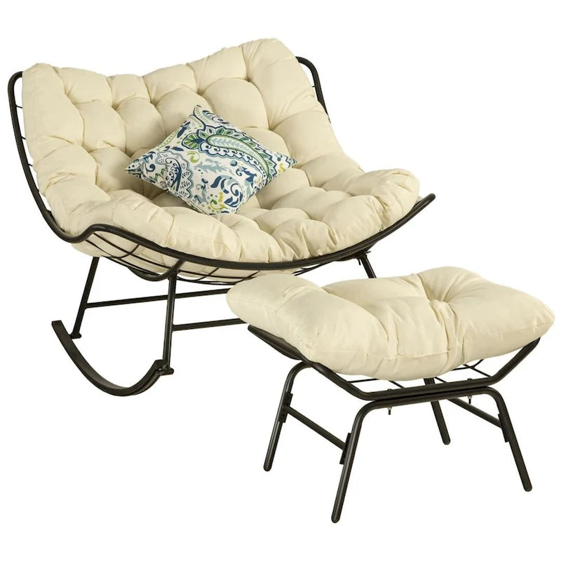 Fauteuil de lecture œuf à bascule et inclinable d'extérieur avec grands coussins (ensemble de 2)