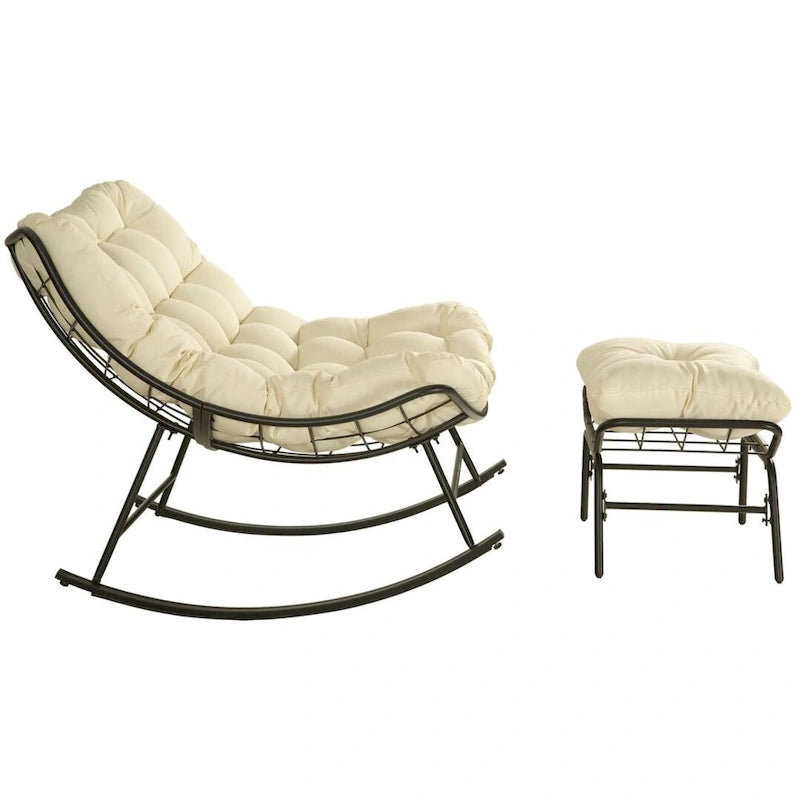 Fauteuil de lecture œuf à bascule et inclinable d'extérieur avec grands coussins (ensemble de 2)