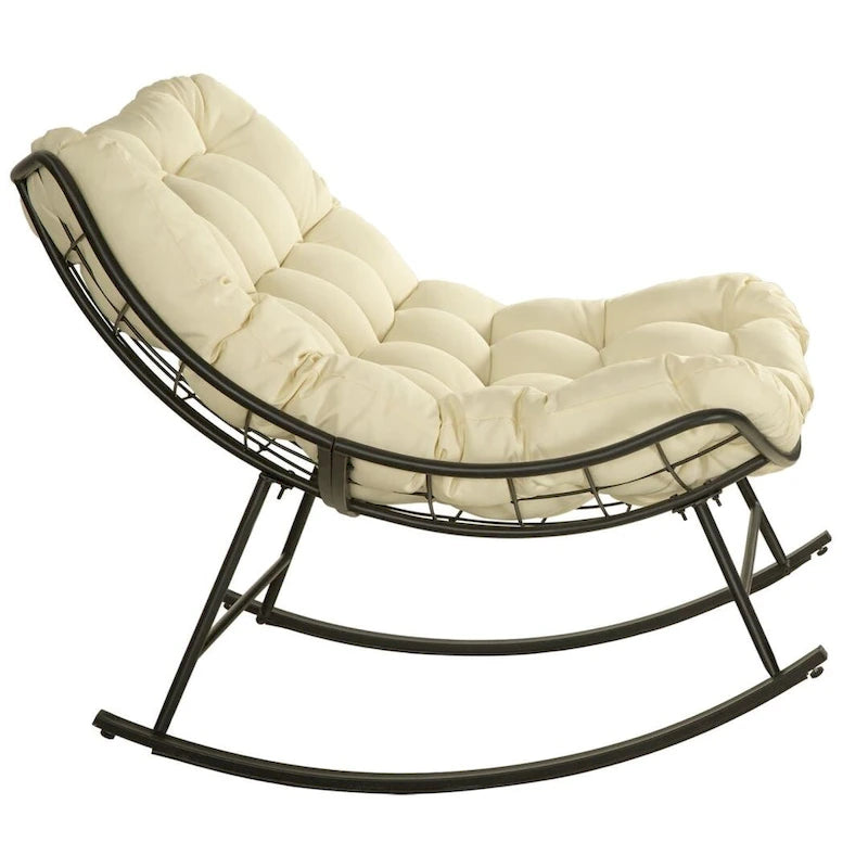 Fauteuil de lecture œuf à bascule et inclinable d'extérieur avec grands coussins (ensemble de 2)