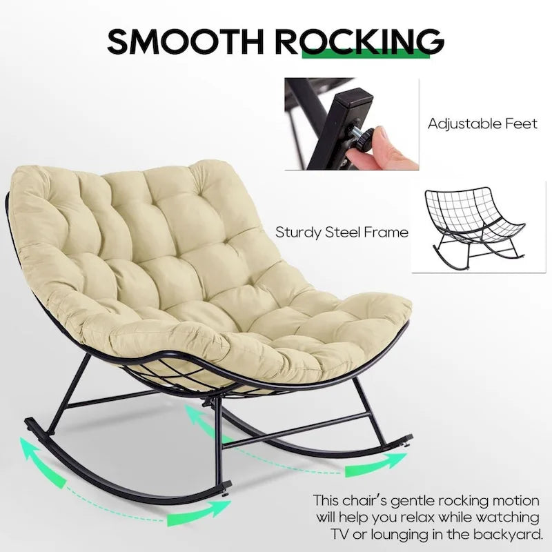 Fauteuil de lecture œuf à bascule et inclinable d'extérieur avec grands coussins (ensemble de 2)