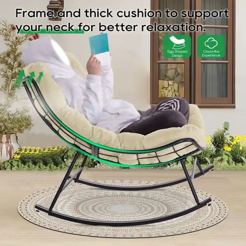 Fauteuil de lecture œuf à bascule et inclinable d'extérieur avec grands coussins (ensemble de 2)