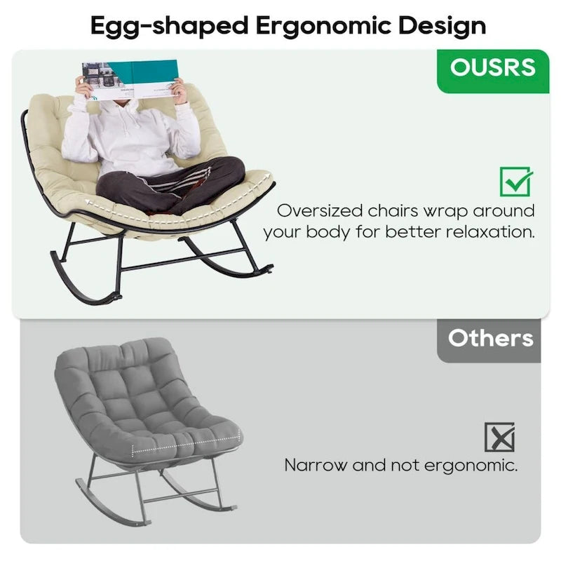 Fauteuil de lecture œuf à bascule et inclinable d'extérieur avec grands coussins (ensemble de 2)