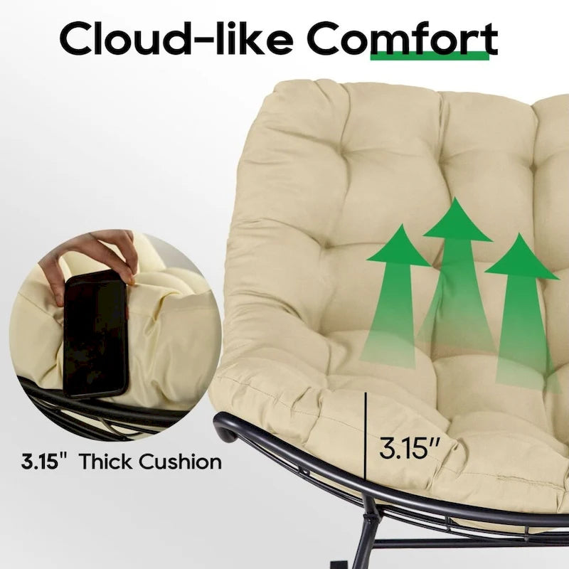 Fauteuil de lecture œuf à bascule et inclinable d'extérieur avec grands coussins (ensemble de 2)