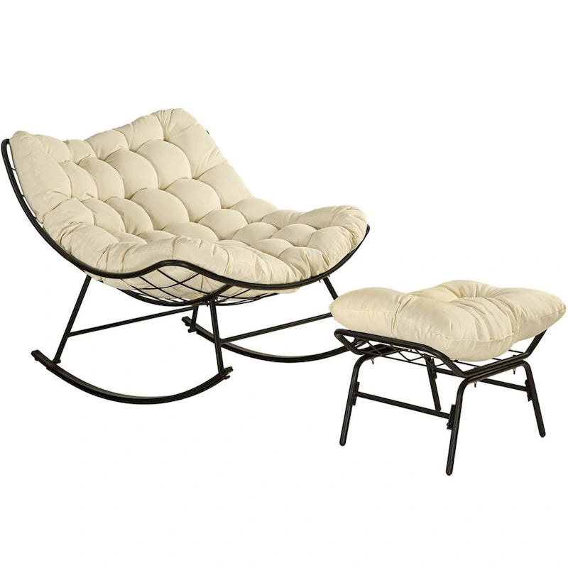 Fauteuil de lecture œuf à bascule et inclinable d'extérieur avec grands coussins (ensemble de 2)